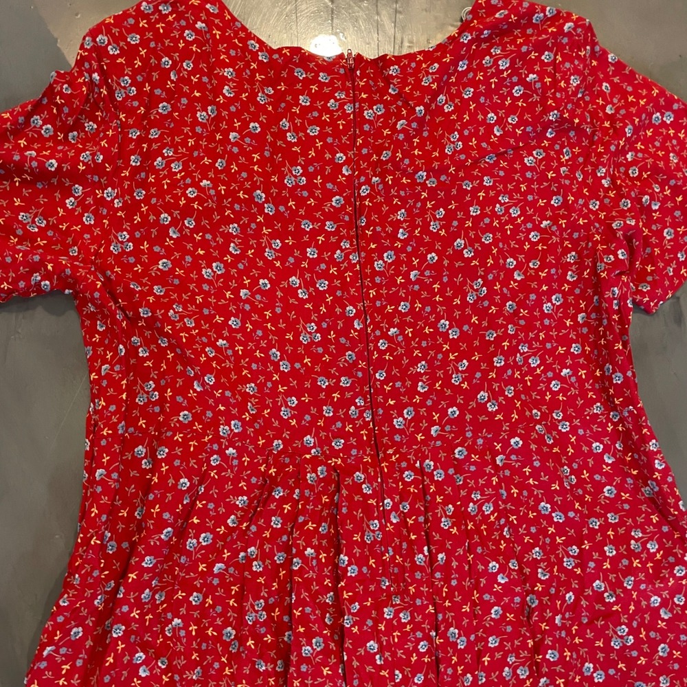 Erika Woman Red Floral Midi Dress Cottagecore 2X Pockets Prairie Plus Size - Picture 9 of 10